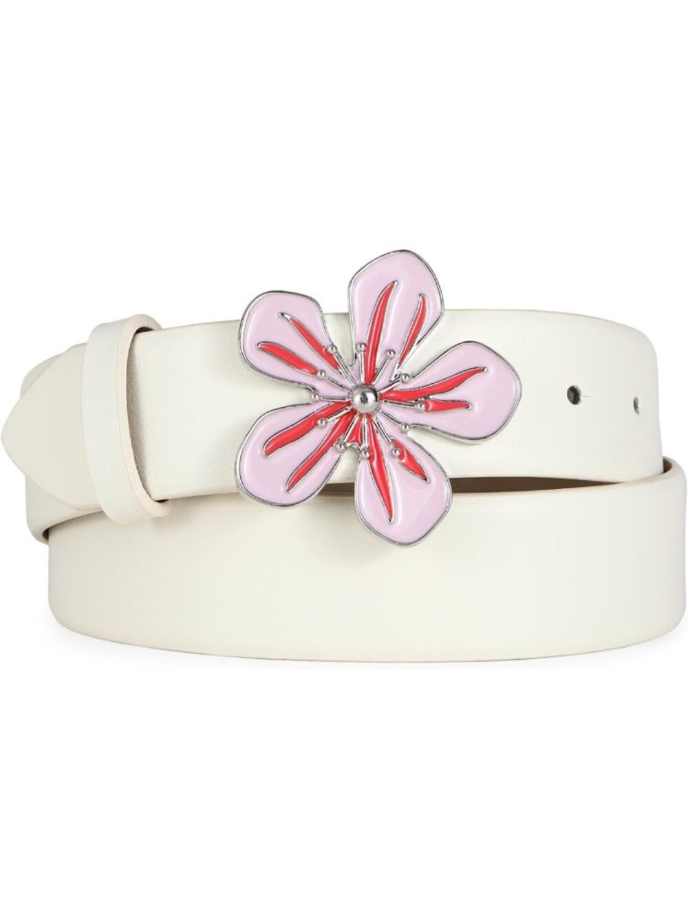 Cute White Belt with Flower Buckle - Pink Blossom Accessory for Dresses